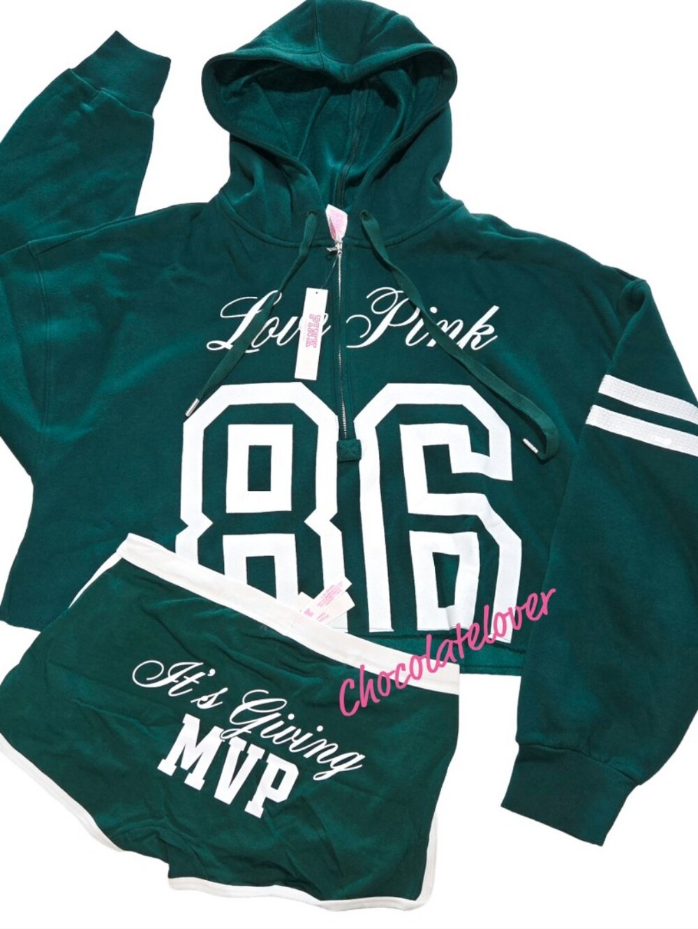 VS PINK Campus Fleece Cropped Half Zip Hoodie & Panty NWT